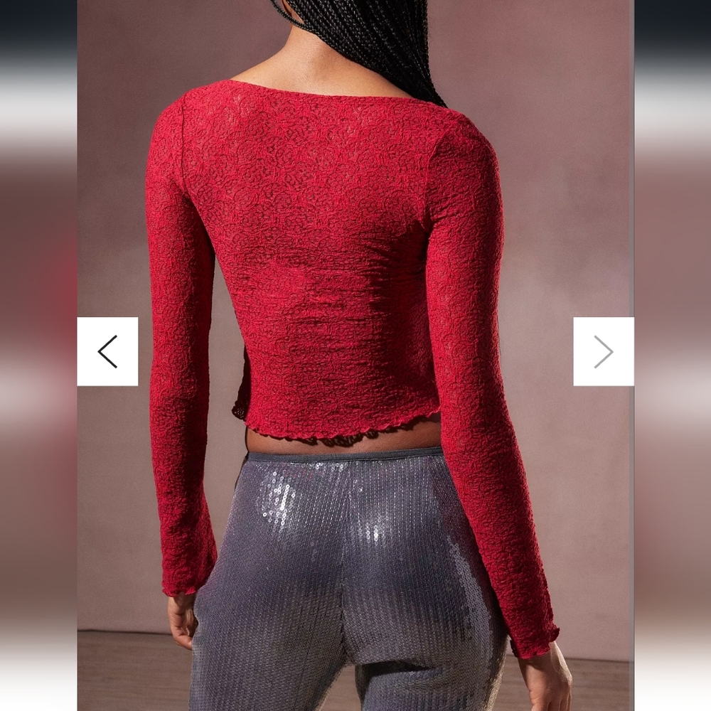 BDG Urban Outfitter Kimchi Blue Quinn Lace Long Sleeve Top Medium - Picture 7 of 16